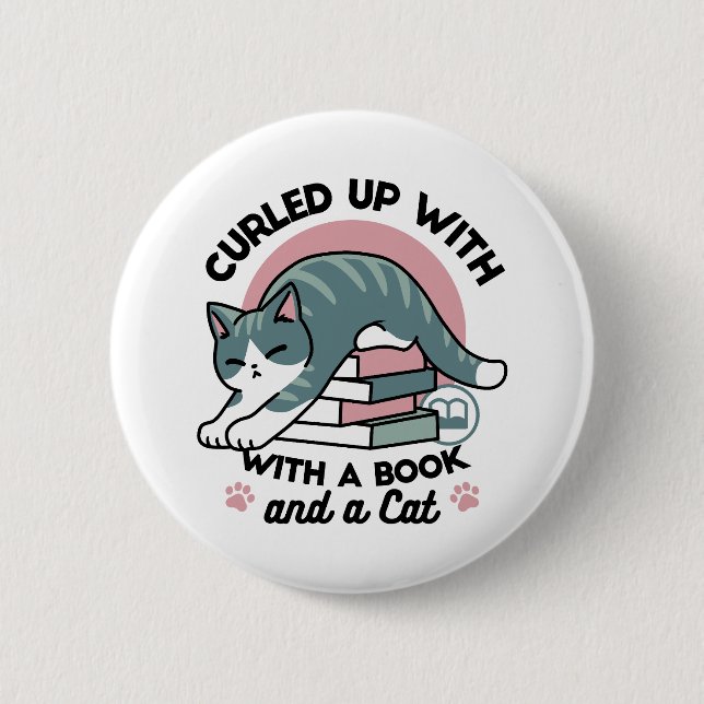 Kläddra med Bok och en katt - Mysigt katt Knapp (Framsida)