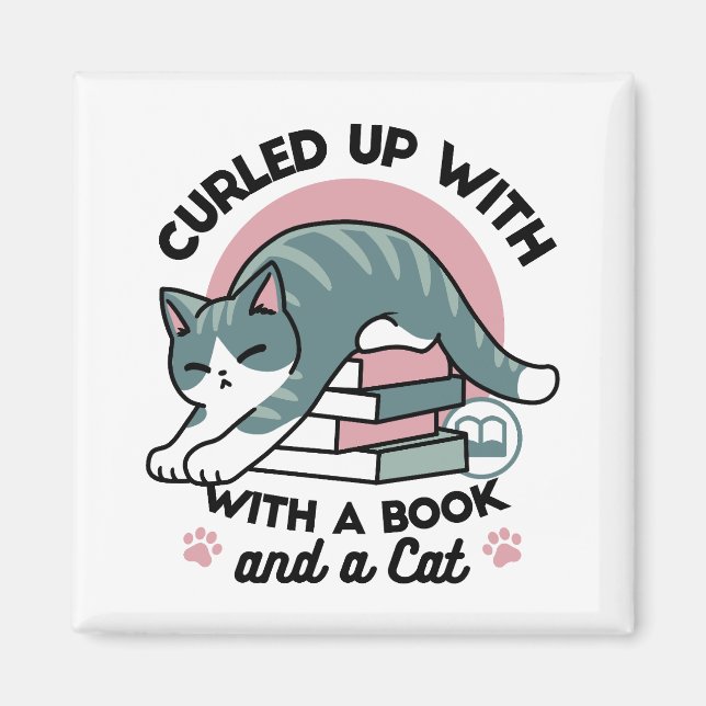Kläddra med Bok och en katt - Mysigt katt Magnet (Framsidan)