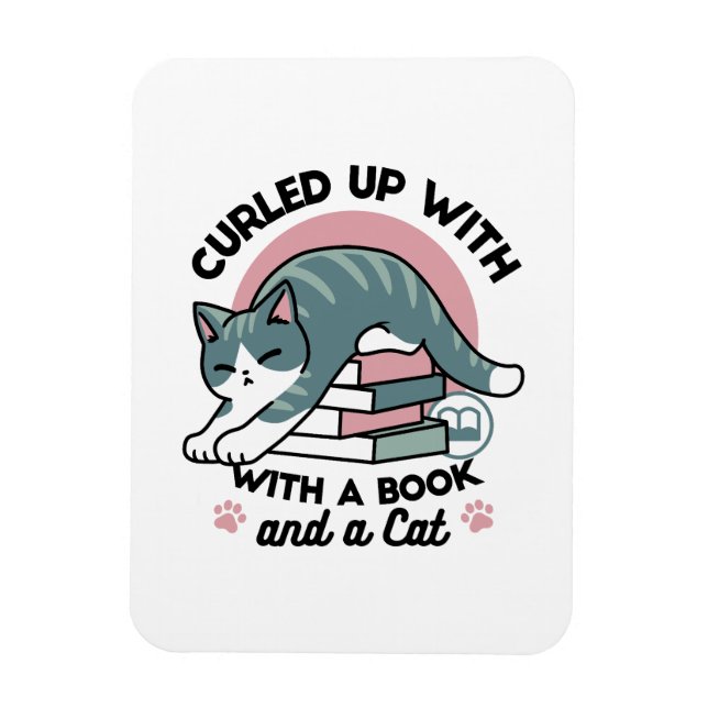 Kläddra med Bok och en katt - Mysigt katt Magnet (Vertikal)