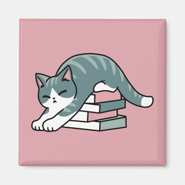 Kläddra med Bok och en katt - Mysigt katt Magnet (Framsidan)