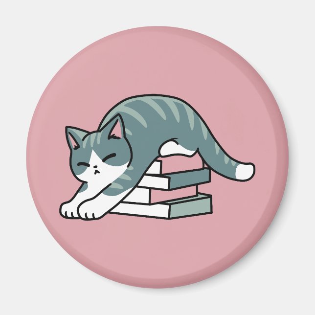 Kläddra med Bok och en katt - Mysigt katt Magnet (Framsidan)