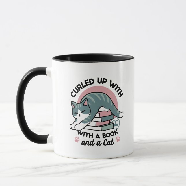Kläddra med Bok och en katt - Mysigt katt Mugg (Vänster)