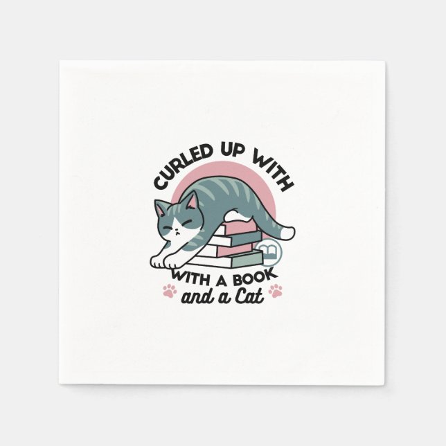 Kläddra med Bok och en katt - Mysigt katt Pappersservett (Framsidan)