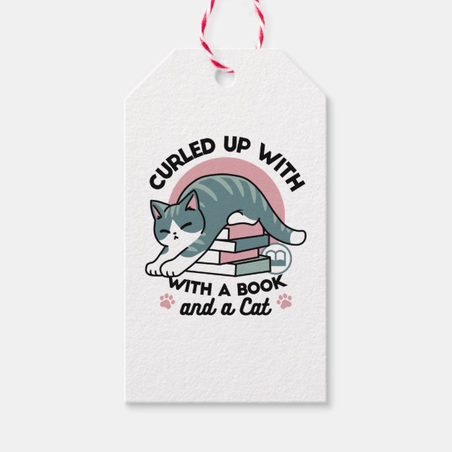 Kläddra med Bok och en katt - Mysigt katt Presentetikett (Framsidan)