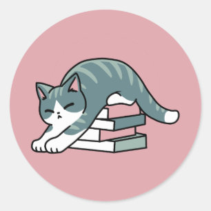Kläddra med Bok och en katt - Mysigt katt Runt Klistermärke