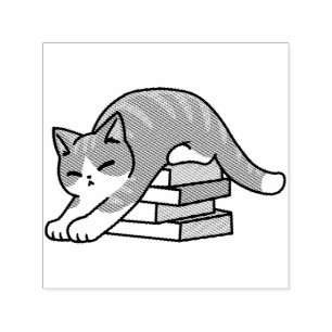 Kläddra med Bok och en katt - Mysigt katt Självfärgande Stämpel