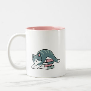 Kläddra med Bok och en katt - Mysigt katt Två-Tonad Mugg