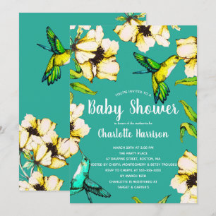 Kläddrad Hummingbird & Blommigt Baby Shower Inbjudningar
