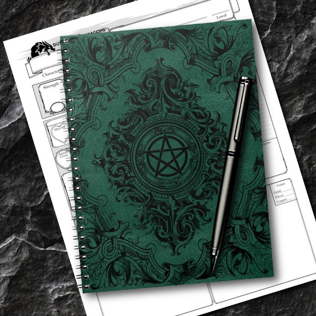 Kläder, blommande | Emerald Grönt Fantasy Pentacle Anteckningsbok (Skapare uppladdad)