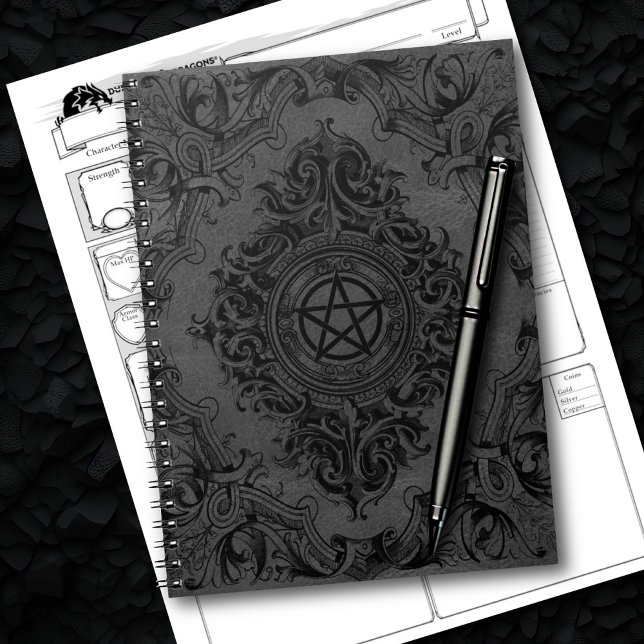 Kläder, blommande | Mörk Grått Fantasy Pentacle Anteckningsbok (Skapare uppladdad)