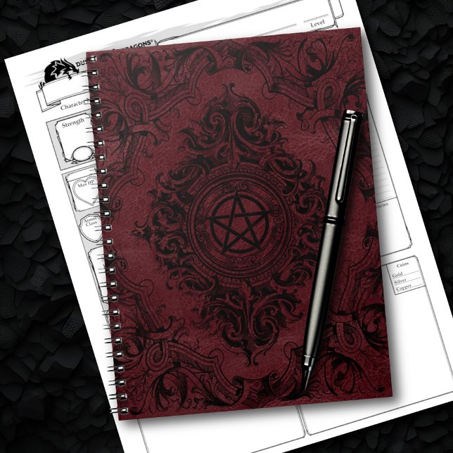 Kläder, blommande | Mörk Red Fantasy Pentacle Anteckningsbok (Skapare uppladdad)