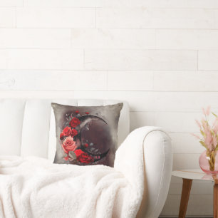 Kläder   Crescent Måne med Gothic Röd ros Kudde