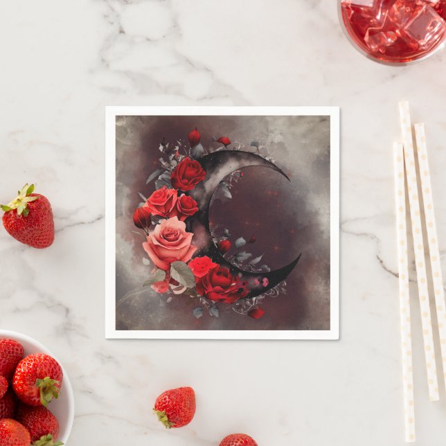 Kläder | Crescent Måne med Gothic Röd ros Pappersservett (Insitu)