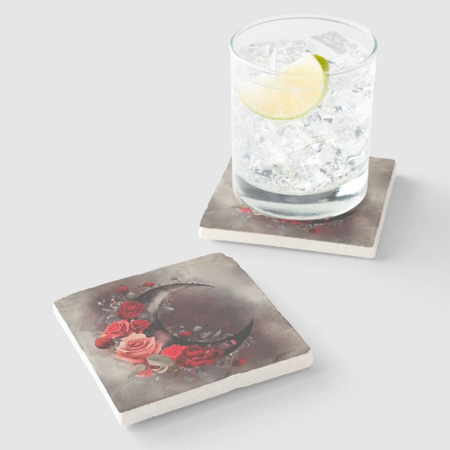 Kläder | Crescent Måne med Gothic Röd ros Stenunderlägg (Sidan)