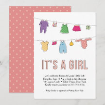 Kläder fodrar baby showerinbjudan, flicka