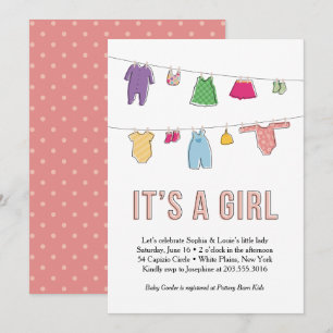 Kläder fodrar baby showerinbjudan, flicka inbjudningar