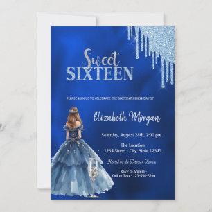 Kläder Glitter Drippar Glas Blå Sweet 16 Inbjudningar