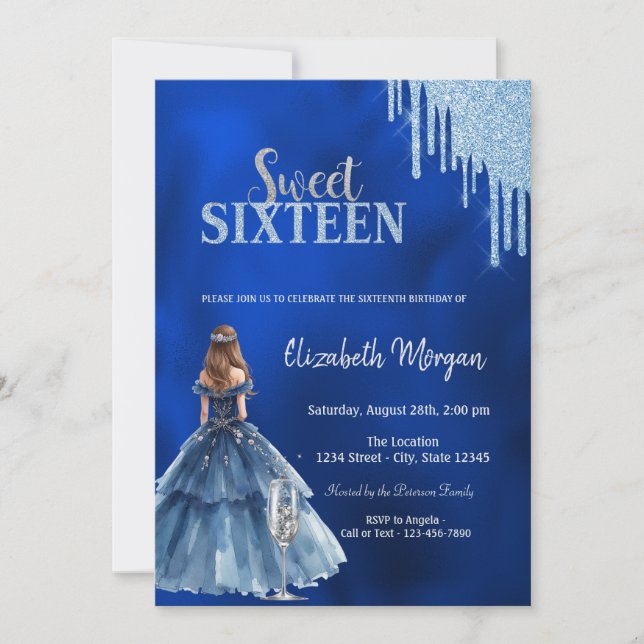 Kläder Glitter Drippar Glas Blå Sweet 16 Inbjudningar (Framsida)
