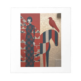 Kläder, häst och rödfågel för kvinnor i blomning anteckningsblock