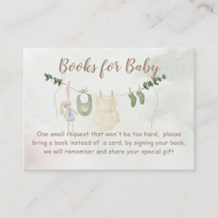 Kläder på en tvättlina boho baby shower bok önskem tilläggskort