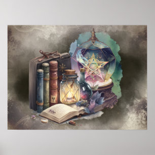 Kläder Pastel Spellbook Tomes och Crystal Boll Poster