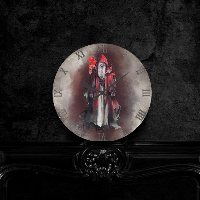 Kläder | Red Witch med Mörk Evil Gothic Shadows Rund Klocka (Skapare uppladdad)