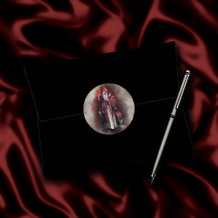 Kläder Red Witch med Mörk Evil Gothic Shadows Runt Klistermärke