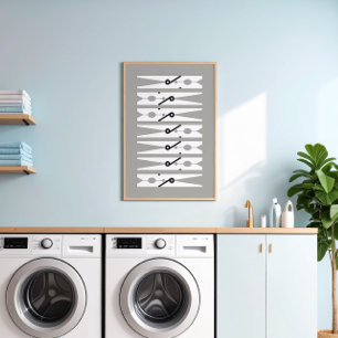 Kläder Stift Black White och Grått Tvätt Room Art Poster