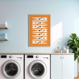 Kläder Stift Svartvit och Orange Tvätt rum Poster