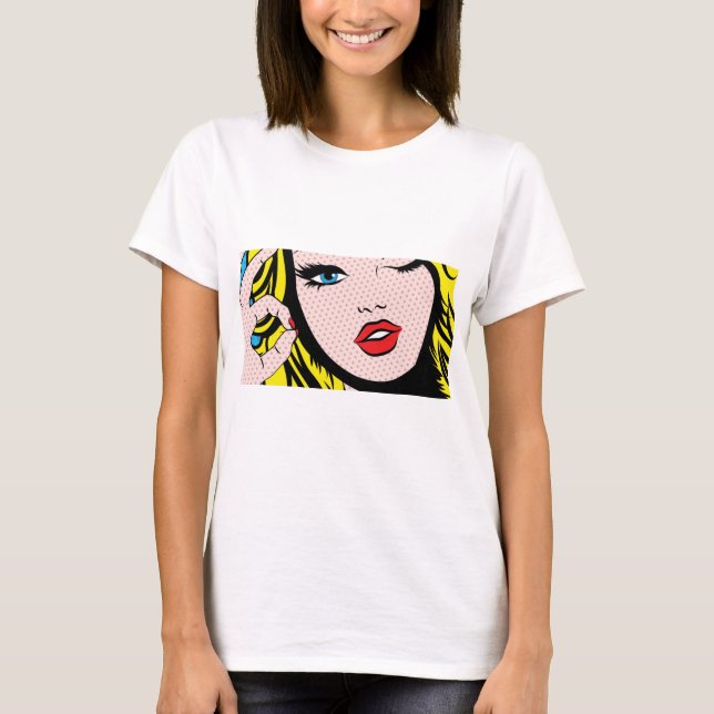 Kläder - Tecknad Girl O-K Pop Art T-Shirt (Framsida)