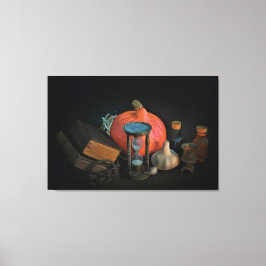 Kläderföremål på bord i ett mörk rum canvastryck