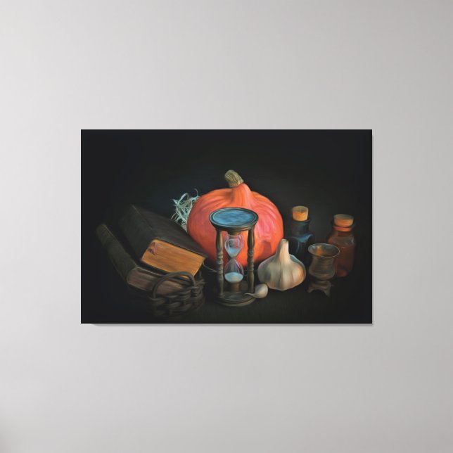 Kläderföremål på bord i ett mörk rum canvastryck (Framsida)