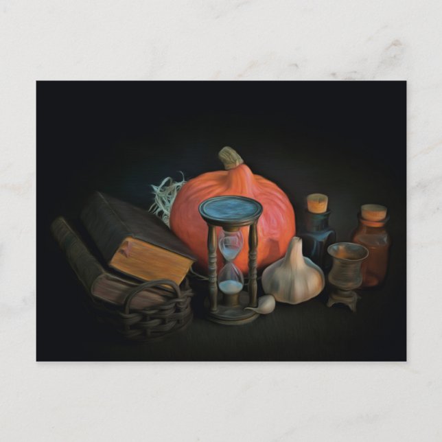 Kläderföremål på bord i ett mörk rum vykort (Framsida)