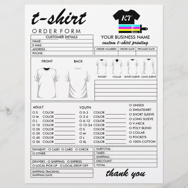 Klädesplagg T-shirt tryckorderformulär Reklamblad (Framsidan)
