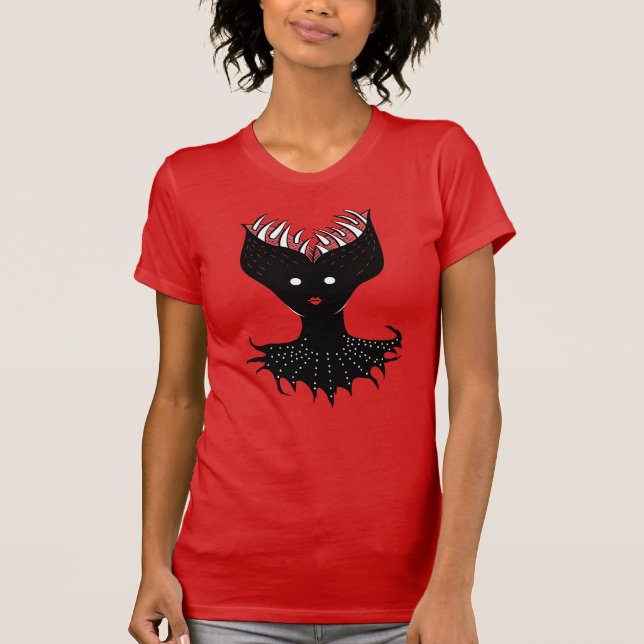 Klädjande demon Girl Mörk Gothic Character med tju T Shirt (Framsida)