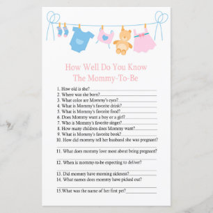 Klädline Hur väl känner du till baby shower-spel