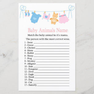 Klädlinja Baby Djur Namn Lek
