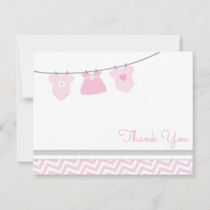 Klädlinje Rosa Grå Baby Shower Tack Kort