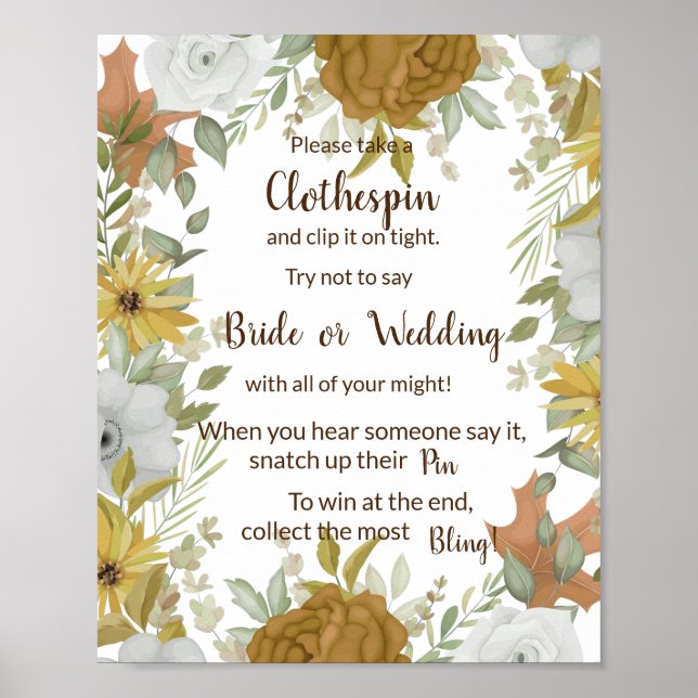 Klädnål Boho Höst Bröllopsdusch Skylt (Framsidan)
