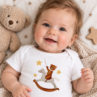 Klädsel för bebis med teddybjörn som rider på en g t shirt