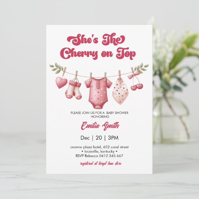 Klädstreck med körsbär Baby Shower Inbjudningar (Stående Fram)