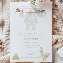 Klädstrecksandbon Baby Shower Inbjudan
