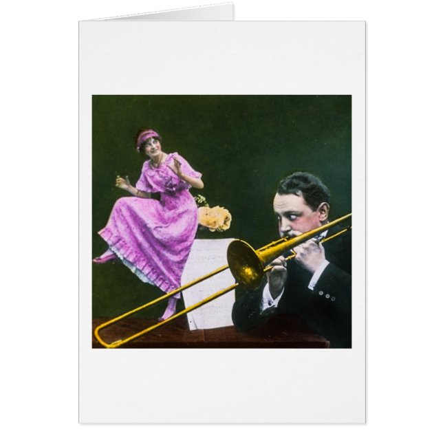 Klaffen för manlektrombonen dansar på bord hälsningskort (Framsidan)