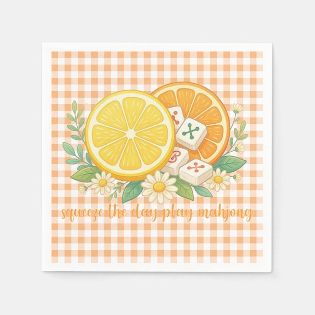 Kläm Dagen Citrus Gingham Mahjong Pappersservett (Framsidan)