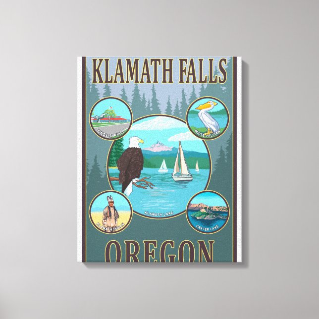 Klamath Falls, OregonScenia Travel Poster Canvastryck (Framsida)