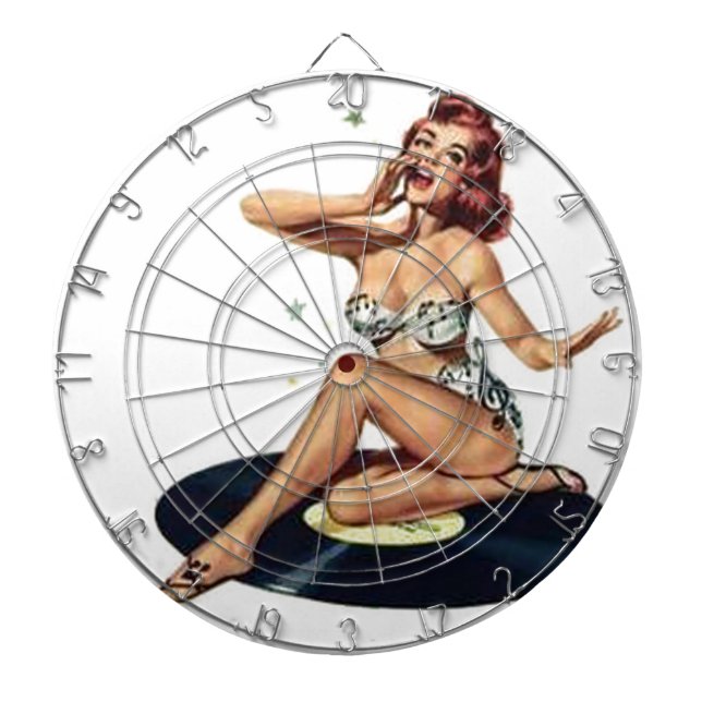 Klämma fast upp flicka på den rekord- pilen stiger darttavla (Framsidan)