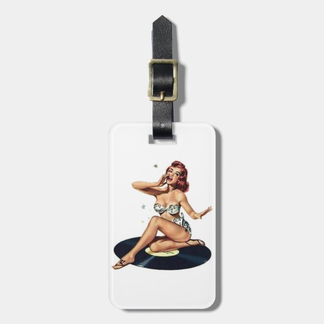 Klämma fast upp flickasitta på rekord bagagebricka (Vertikal Framsida)