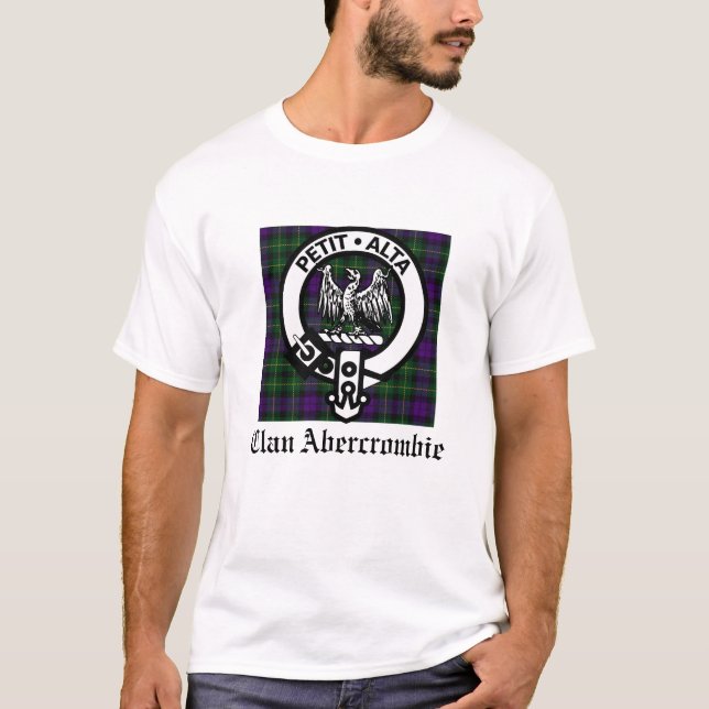 Klan Abercrombie Vapensköld Badge & Tartan T Shirt (Framsida)