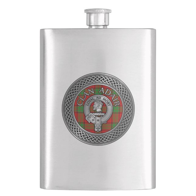 Klan Adair Vapensköld & Tartan Knot Fickplunta (Framsidan)