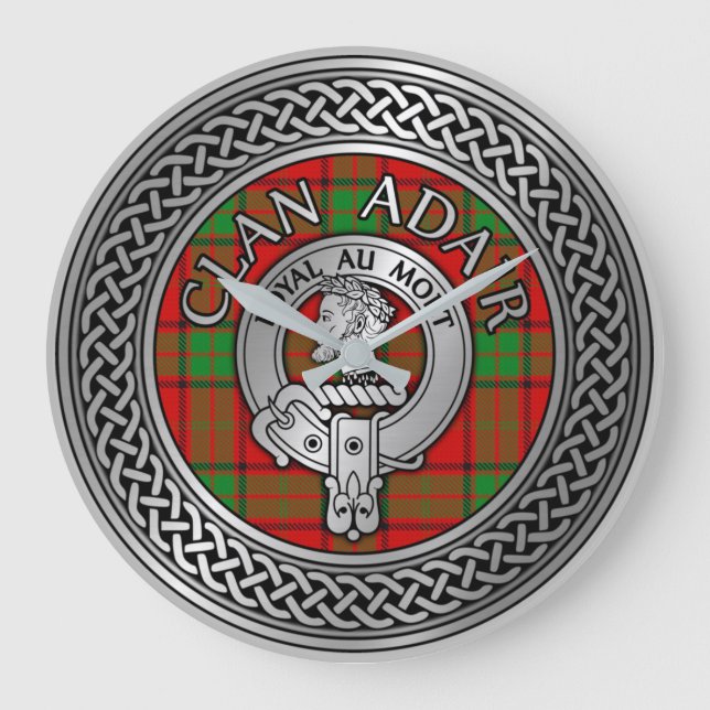 Klan Adair Vapensköld & Tartan Knot Stor Klocka (Framsida)